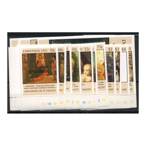 Grenadines 1992 Christmas - Religious Paintings, u/m. SG879-90+ MS891(3) SPECIMEN