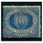 San Marino 1877-90 10c Ultramarine, fine mtd mint (large part own gum). SG3