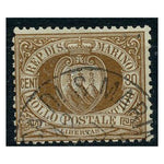 San Marino 1877-90 30c Brown, fine cds used. SG6