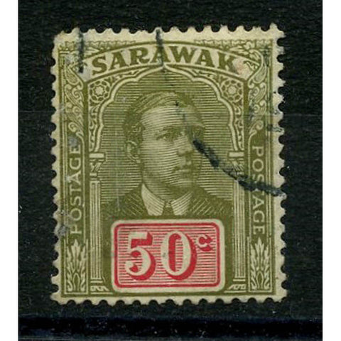 Sarawak 1918 50c Olive-green & carmine, fine cds used, weak corner. SG60