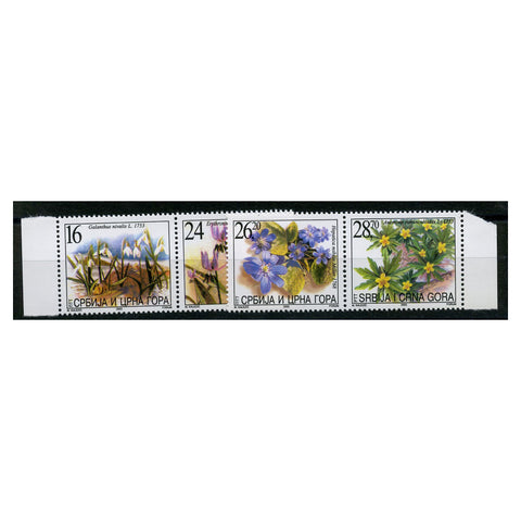 Serbia 2003 Flowers, u/m. SG10-13 Strip of 4+ Label