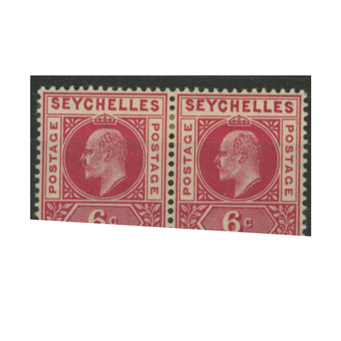 Seychelles 1903 6c Carmine, horiz pair displaying 'dented frame,' lightly mtd mint. SG48+a