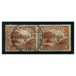 SA 1930 4d Brown P.14x13.5, horiz pair, cds used. Heavily creased. Cat. £70, SG35bc