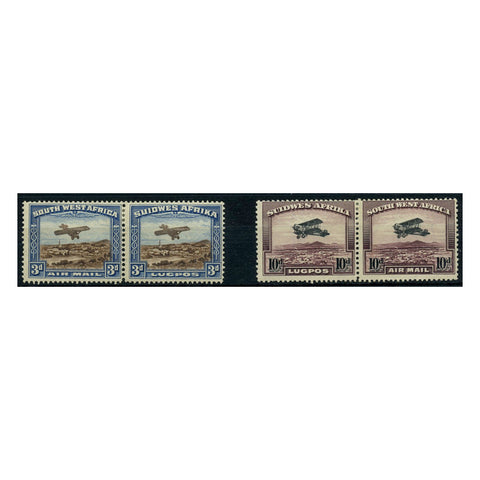 South West Africa 1931 Pictorial Airmail, 3d & 10d Air, mtd mint horz pairs. SG86-87