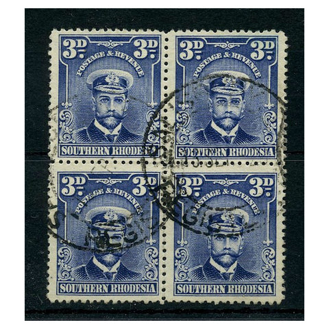 S Rhodesia 1924-29 Admiral 3d fine used block of ,4. SG5