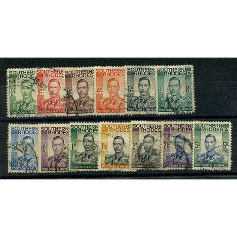 S Rhodesia 1937 Definitive set to 5/- (13v) fine cds used, a few minor faults. SG40-52