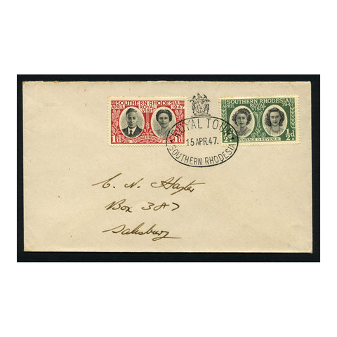 S Rhodesia 1947 Royal visit pair used on cover with 'ROYAL TOUR' special cancel. SG62-63