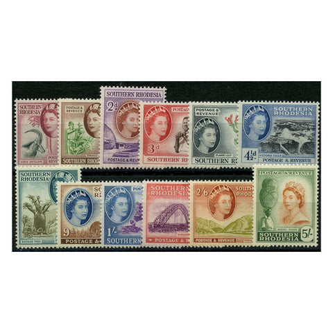 S Rhodesia 1953 Pictorial definitive short set to 5/-, lightly mtd mint. SG78-89
