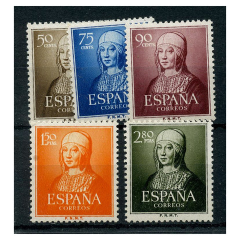 Spain 1951 Isabella Birthday (first set) small stain spot on 1p50, mtd mint. SG1157-61
