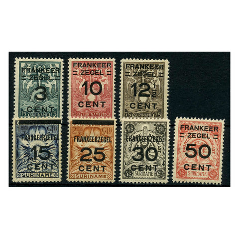 Suriname 1927 Surcharge set on unissued marine insurance stamps, lightly mtd mint. SG195-201