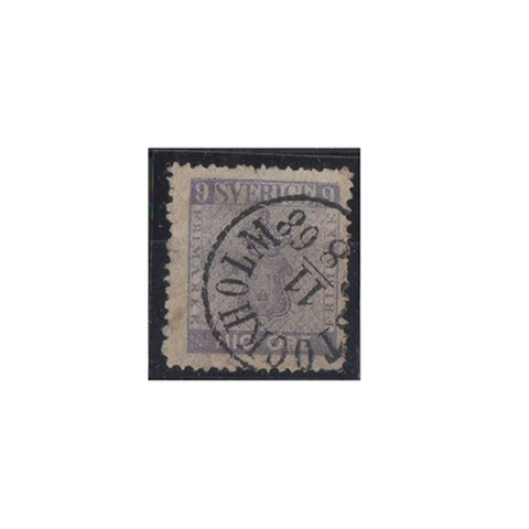 Sweden 1858-72 9ore Pale Purple - shallow thins, f/u Cat.£275 SG7a