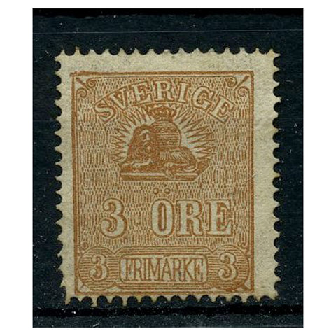 Sweden 1862-72 3ore Brown, fine mtd mint but unused with no gum, just 1 weak corner perf. SG12bc