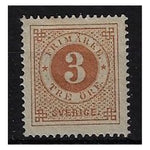 Sweden 1872-79 3ore Yellow Brown, Perf.14, fine mtd mintÊ large part own gum, fresh colour. SG16a