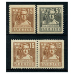 Sweden 1940 Bicentenary of J. T. Sergel set incl. Perf pair, fresh mtd mint. SG246-47