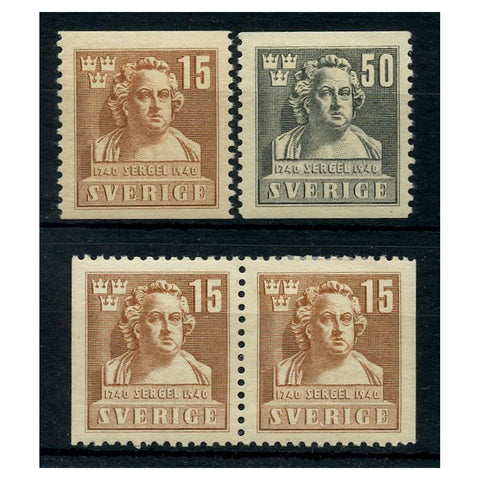 Sweden 1940 Bicentenary of J. T. Sergel set incl. Perf pair, fresh mtd mint. SG246-47