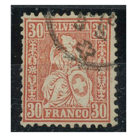 Switzerland 1862-64 30c Carmine red, fine cds used. SG57