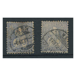 Switzerland 1867-78 30r Blue, ultramarine (both listed shades), cds used, faulty. Cat. Â£317. SG65+a