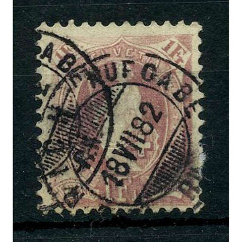 Switzerland 1882 1f Claret, fine cds used, minute thin. SG138a