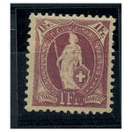 Switzerland 1882-1903 1f Claret perf 11½x11 fresh and fine mtd mint, couple of short perfs at right. SG152Ac