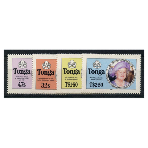 Tonga 1985 Queen Mothers 85th & Girl Guides, u/m. SG915B-18B