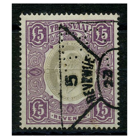 Transvaal 1902 £5 Violet & grey, perfin + used. BF99