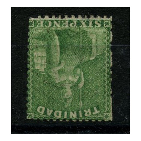 Trinidad 1876-80 6d Bright yellow-green, perf 14, wmk CC INVERTED, fine used. SG77w