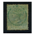 Tobago 1879 1/- Green, fine lightly used, faulty. SG4