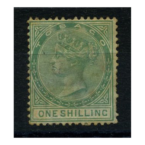 Tobago 1879 1/- Green, fine lightly used, faulty. SG4