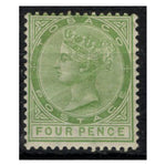 Tobago 1880 4d Yellow-green, mtd mint, creased, cat. £300. SG10