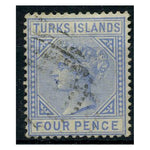 Turks Is 1881 4d Ultramarine (CC) fine used. SG50