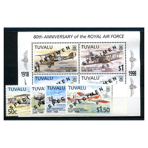 Tuvalu 1998 80th Anniv RAF, u/m. SG804-7+ MS808 SPECIMEN