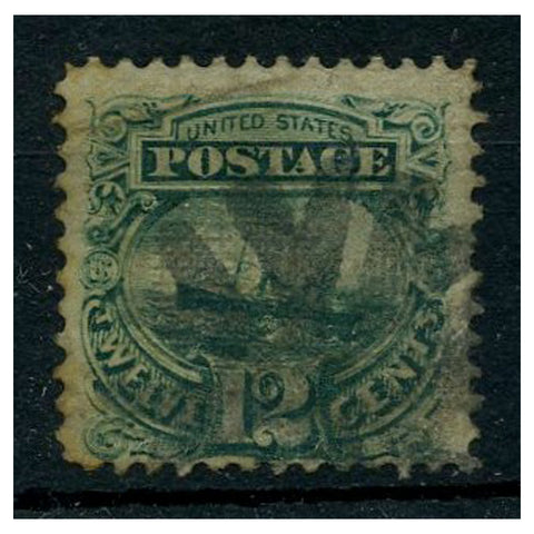 USA 1869 Pictorial 12c green used with 'fancy cancel,' overall toning. Cat. £180. SG119a