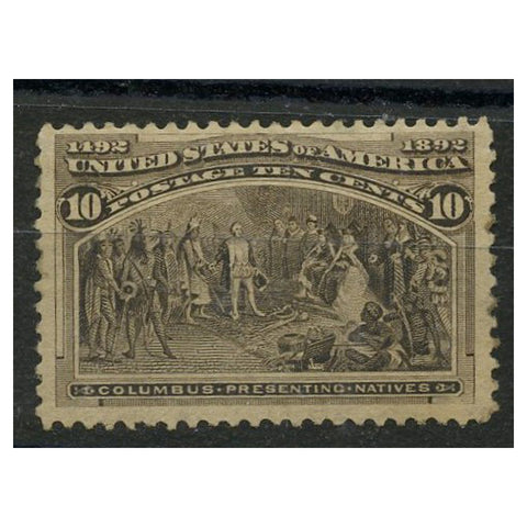 USA 1893 10c Columbus with natives, brown-black, mtd mint, gum somewhat mottled. SG242a