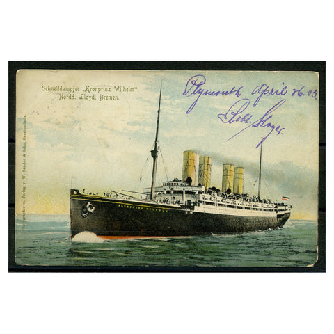 USA 1903 Picture postcard depicting the SS Kronprinz Wilhelm, posted aboard to London, franked by a 2c W