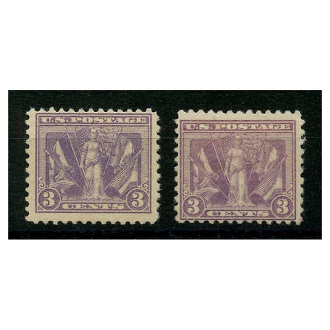 USA 1919 3c Victory, both shades, mtd mint (pale red-violet minor gum thin). SG546+b