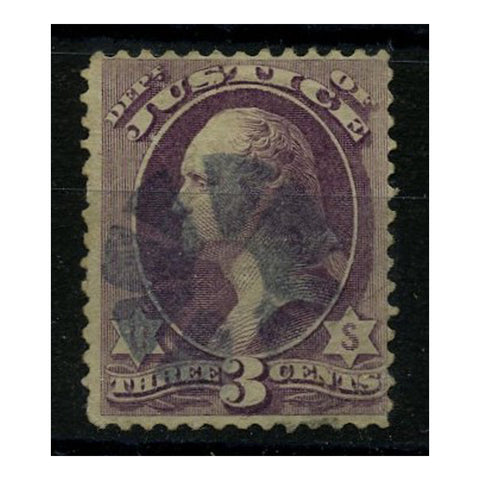 USA 1873 3c Purple - Dept of Justice, good to fine used. SGO206